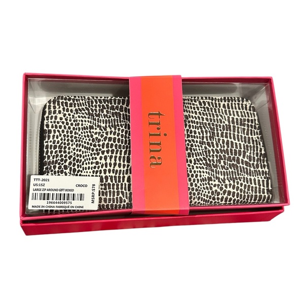 Trina Zip Around Black White Croco Wallet Gift Boxed - Picture 1 of 5